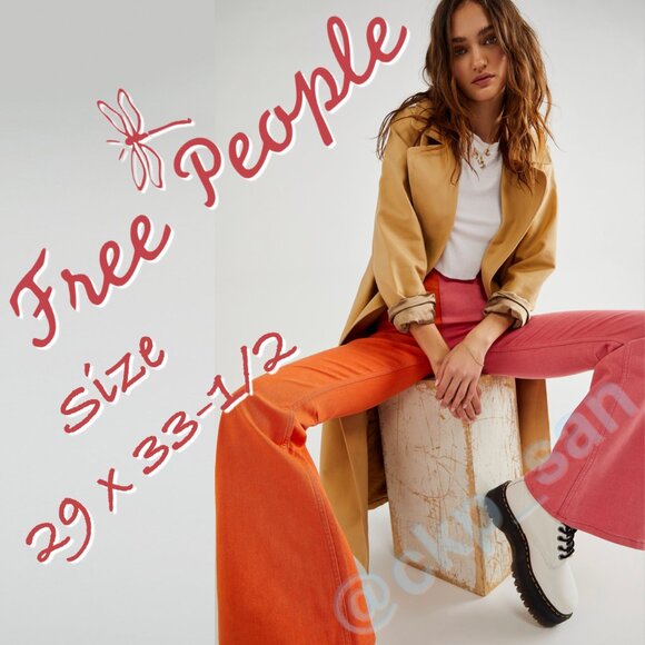 Free People Penny Pull On Colorblock orange pink Sz 29 - Picture 1 of 14